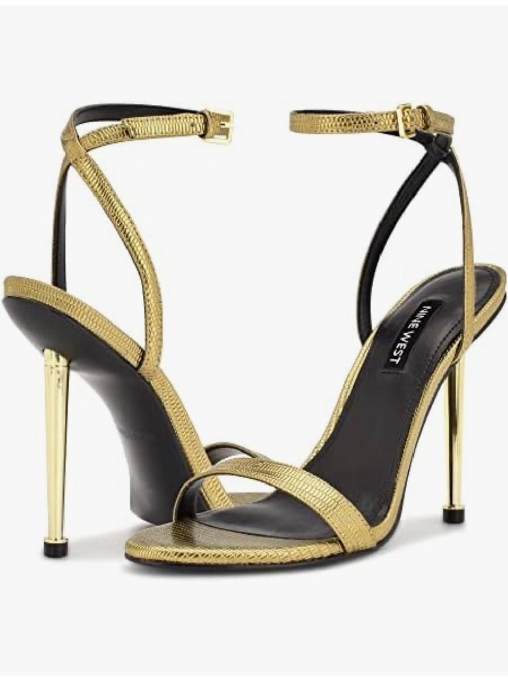 RARE Nine West Reina3 Bronze Lizard Ankle-Strap Stiletto Sandals